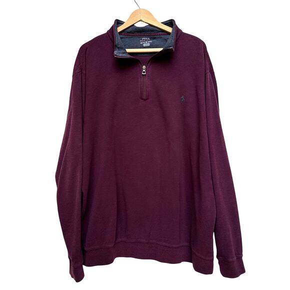 Polo Ralph Lauren XLT Burgundy Quarter Zip Pullover Cotton Blend - Picture 1 of 6